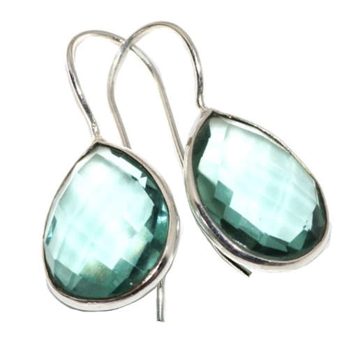 Handmade Green Amethyst Pear Shape Gemstone .925 Sterling Silver Earrings
