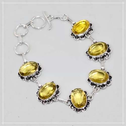 Faceted Lemon Citrine Gemstone set in  .925 Sterling Silver Plated Handmade Bracelet