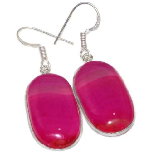 Natural Pink Botswana Lace Agate Oval Gemstone set in .925 Sterling Silver Plated Handmade Earrings