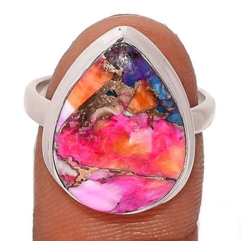 Limited Edition -Natural Kingman Pink Dahlia Turquoise Gemstone Solid .925 Sterling Silver Ring 7