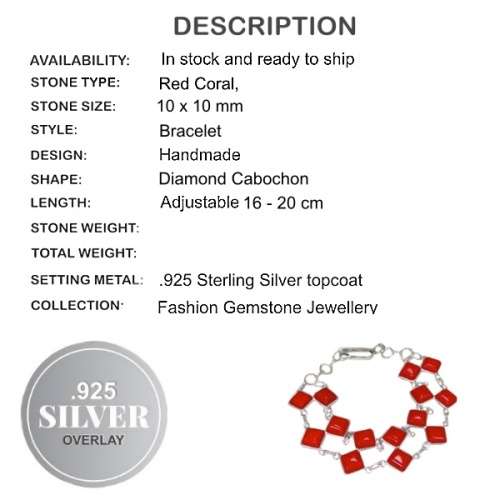 Lovely Double Row Handmade Red Coral Gemstone .925 Sterling Silver Bracelet