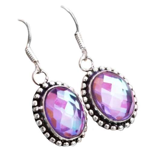 Aqua Pink Madagascar Fire Topaz Oval in .925 Sterling Silver Plated Dainty Pendant