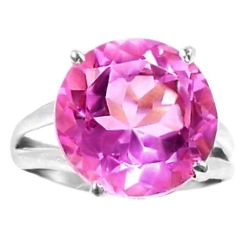 30 cts Faceted Round Pink Topaz  set in Solid .925 Sterling Silver Ring Size 10 or UK T
