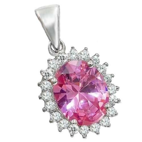 2 cts Pink Sapphire and White Topaz Gemstone set in Solid .925 Sterling Silver Pendant