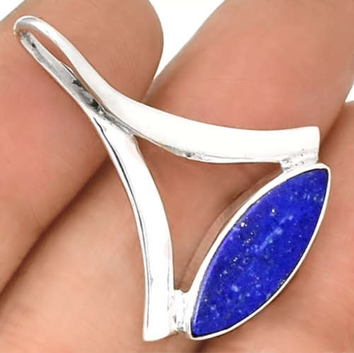 Natural Lapis Lazuli Marquise Shape Gemstone set in Solid .925 Sterling Silver Modern Pendant
