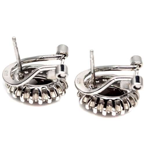 23.85cts Natural Unheated Smoky Quartz White Cubic Zirconia .925 Sterling Silver 14K W/Gold Earrings