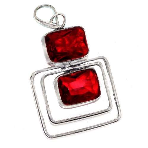 Modern And Elegant Deep Rich Red Garnet Gemstone set in .925 Sterling Silver Plated Pendant