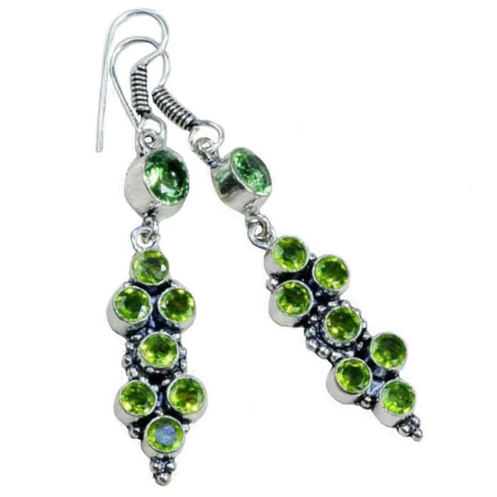 Mixed Sizes Round Peridot set in .925 Sterling Silver Plated Handmade Drop Dangle Stud Earrings