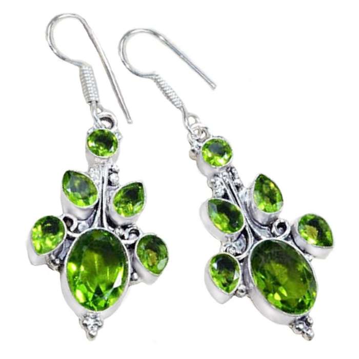 Indonesia Bali Java- Peridot Mixed Shape Gemstones set in .925 Sterling Silver Plated Earrings