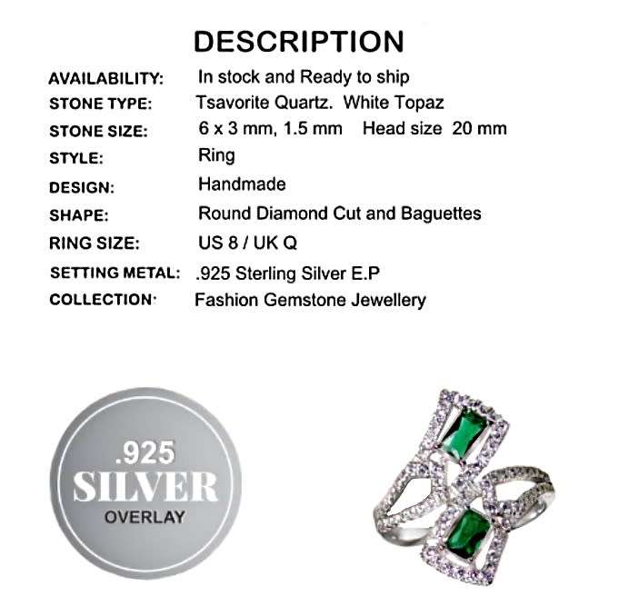 Handmade Tsavorite Quartz and White Topaz  .925  Sterling Silver Ring Size 8 OR Q