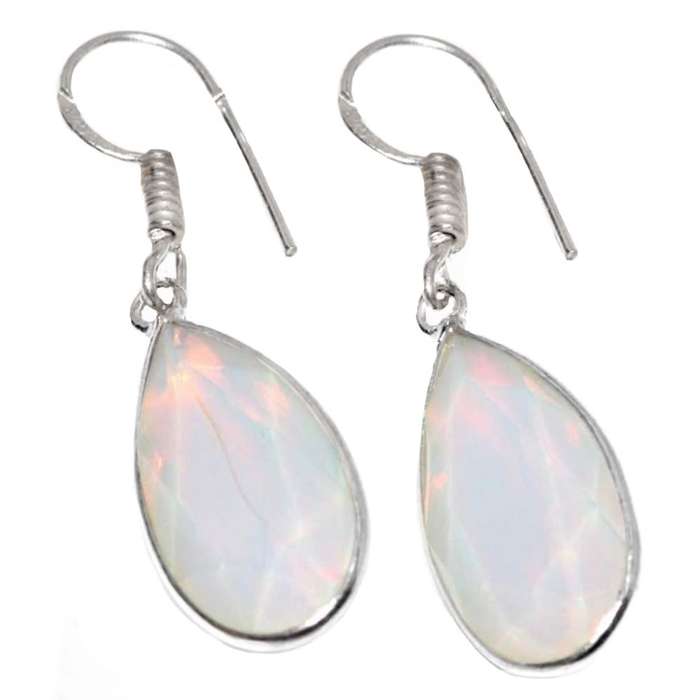 Handmade Opalite Pears Shape Gemstone set  .925 Sterling Silver Plated Elegant Drop Earrings