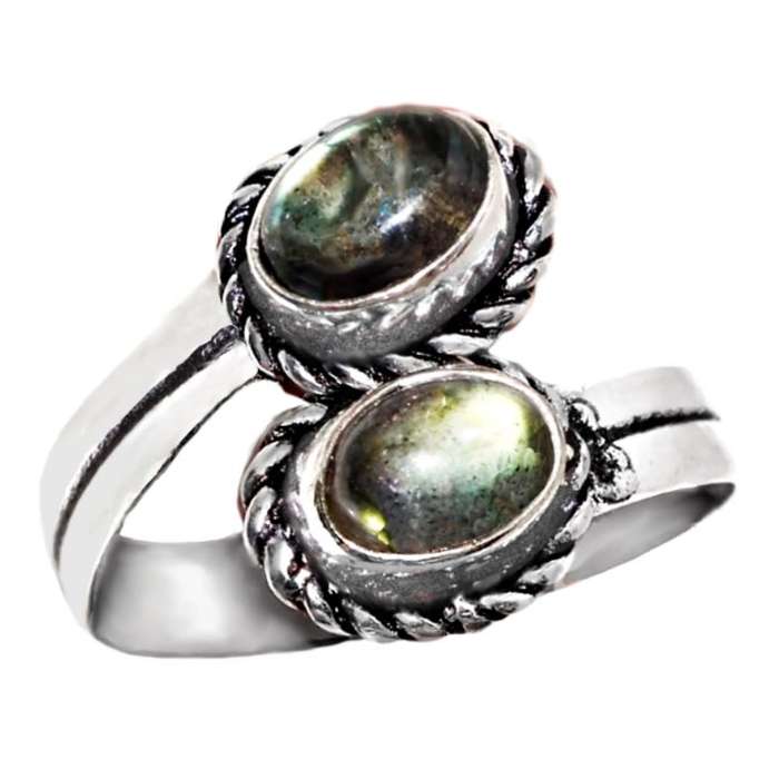 Natural Labradorite Gemstone set in .925 Sterling Silver Plated Handmade Ring Adjustable Free Size