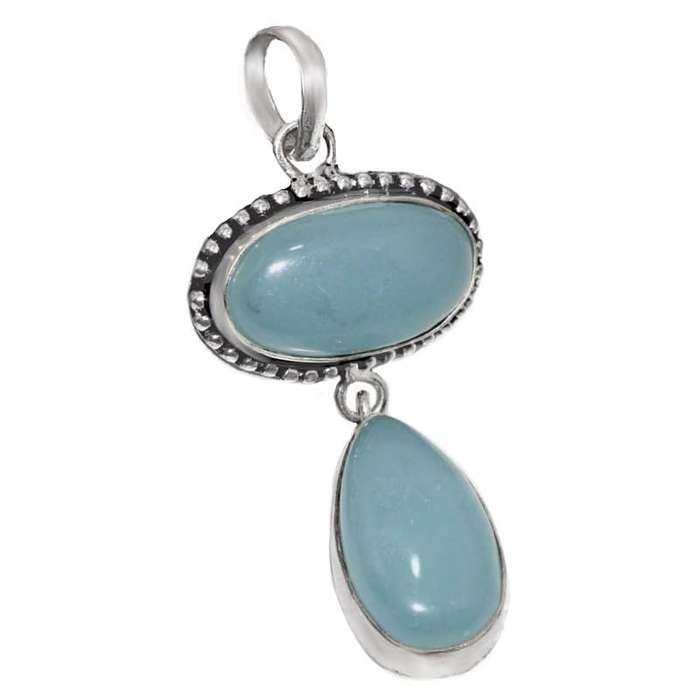 Natural Aqua Blue Chalcedony set in .925 Sterling Silver Plated Handmade Pendant