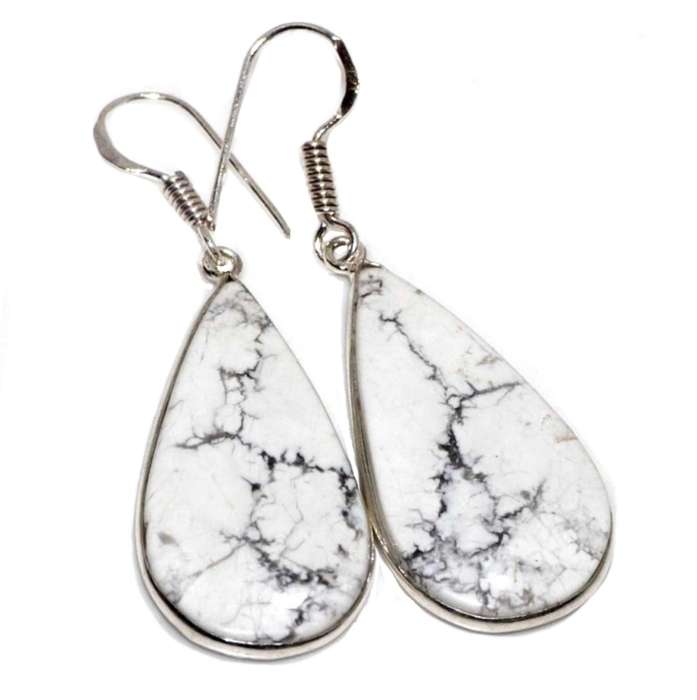 Natural Howlite Gemstone set in 925 Sterling Silver Plated Handmade Earrings