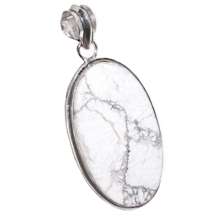 Natural Howlite Oval Gemstone set in  .925 Sterling Silver Plated Handmade Pendant