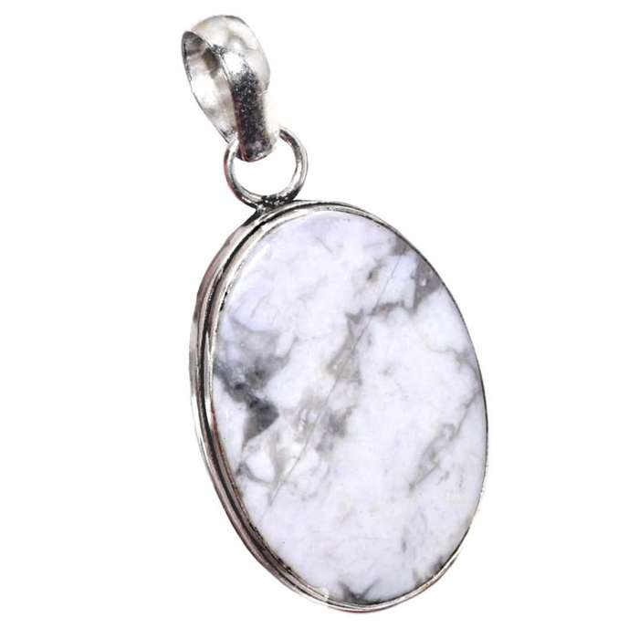 Natural Howlite Oval Gemstone in.925 Sterling Silver Plated Handmade Pendant