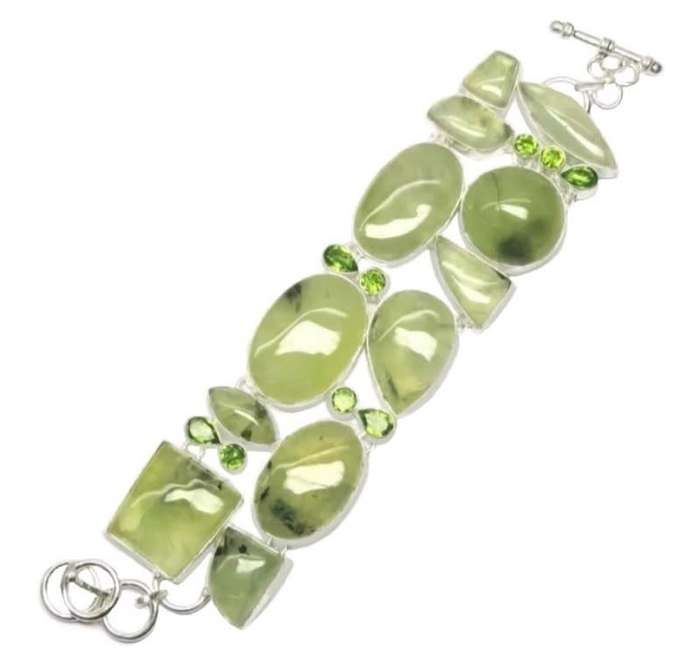 Beautiful Scottish Moss Prehnite, Peridot Gemstone .925 Sterling Silver Bracelet