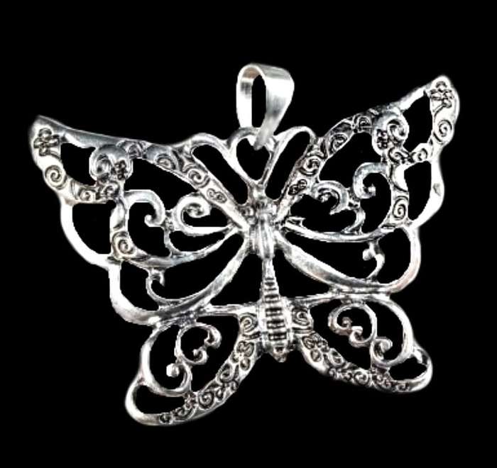 Ornate Butterfly set in  .925 Sterling Silver Plated Handmade Pendant