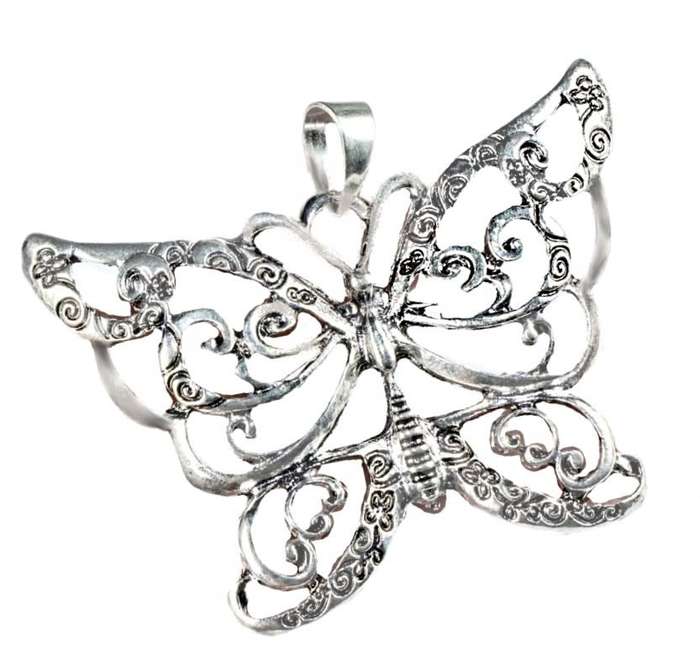 Ornate Butterfly set in  .925 Sterling Silver Plated Handmade Pendant
