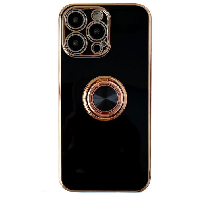 iPhone 13 Pro Phone Cover in Black and Electroplated Rose Gold with Built in Ring Holder- Stunning