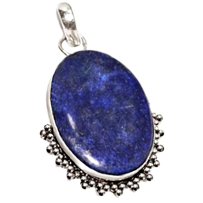 Natural Lapis Lazuli Oval Gemstone in 925 Sterling Silver Plated Handmade Antique Style Pendant