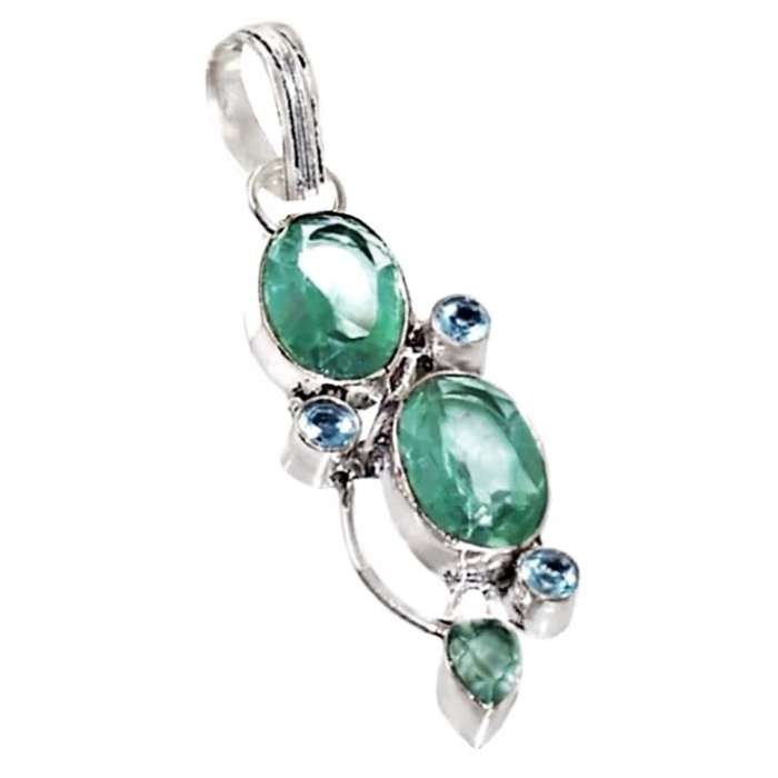 Faceted Sea Foam Green Amethyst Gemstone set in .925 Sterling Silver Plated Handmade Pendant
