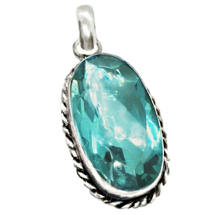 Sea Foam Green Amethyst Oval Gemstone  set in .925 Sterling Silver Plated Handmade Pendant