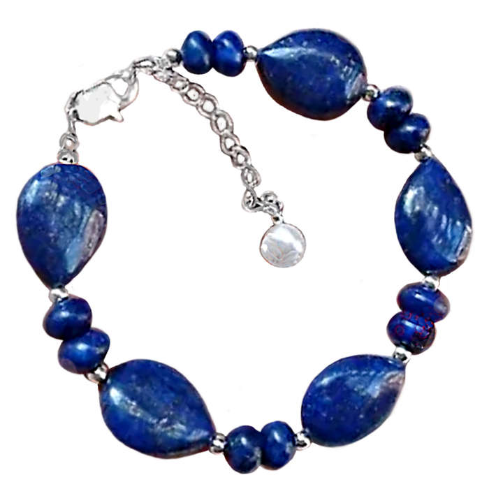 Natural Mixed Shape Lapis Lazuli Gemstones in .925 Sterling Silver Plated Bracelet