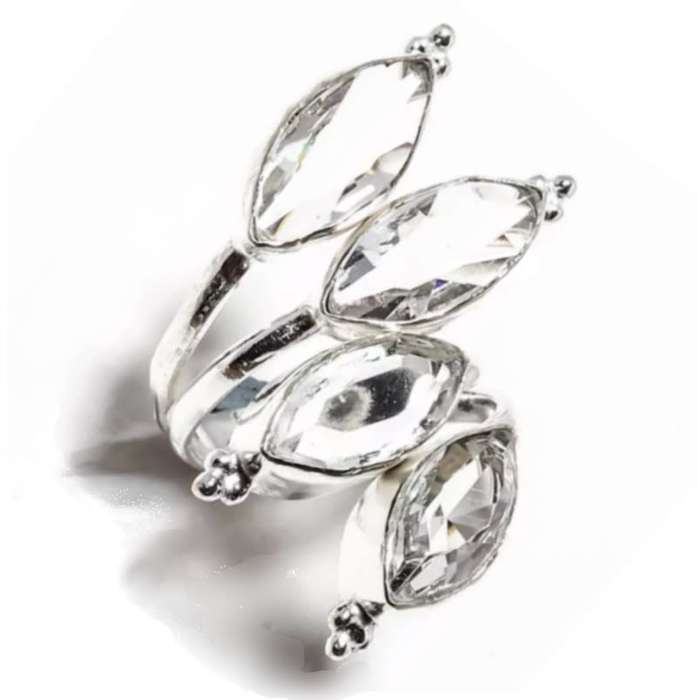 Handmade White Topaz Marquise Shape set in .925 Sterling Silver Plated Adjustable Ring