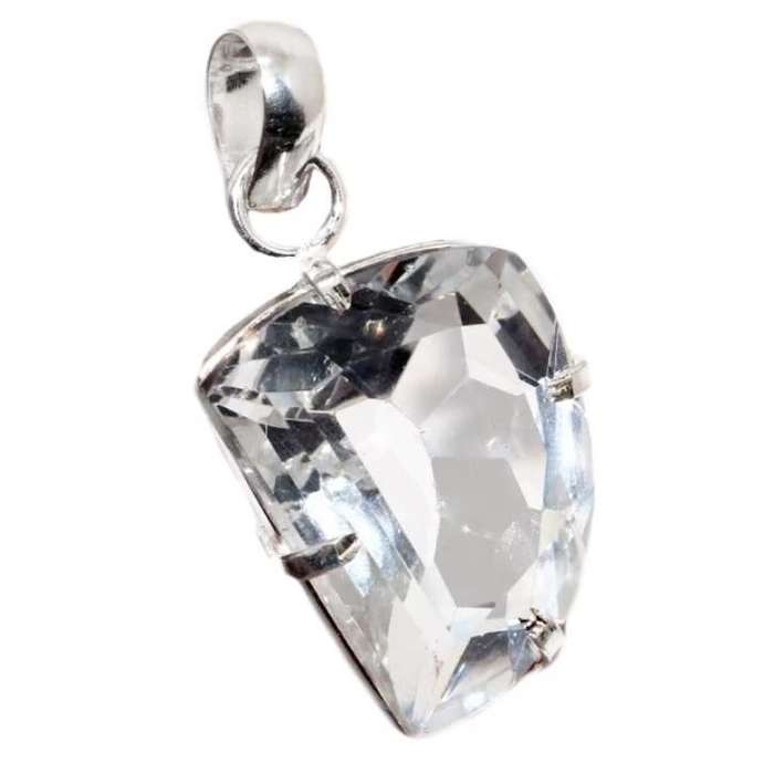 White Topaz Geometric Shape Gemstone set in .925 Sterling Silver Plated Handmade Pendant