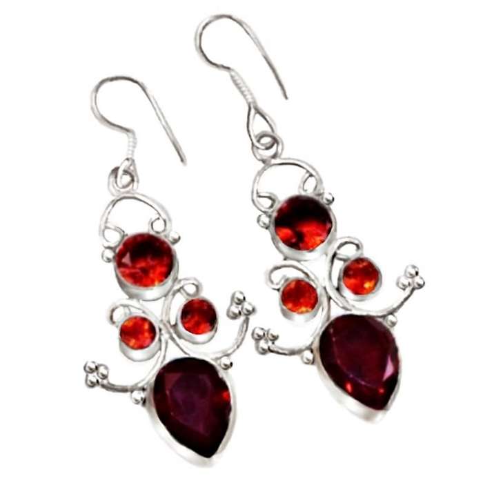 Exotic Eastern Garnet Gemstones set in .925 Sterling Silver Plated Handmade Earrings