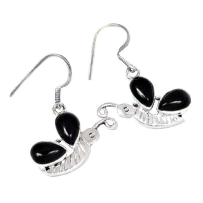 Natural Black Onyx Butterfly Design set in Solid .925 Sterling Silver Dainty Earrings