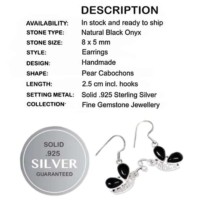 Natural Black Onyx Butterfly Design set in Solid .925 Sterling Silver Dainty Earrings