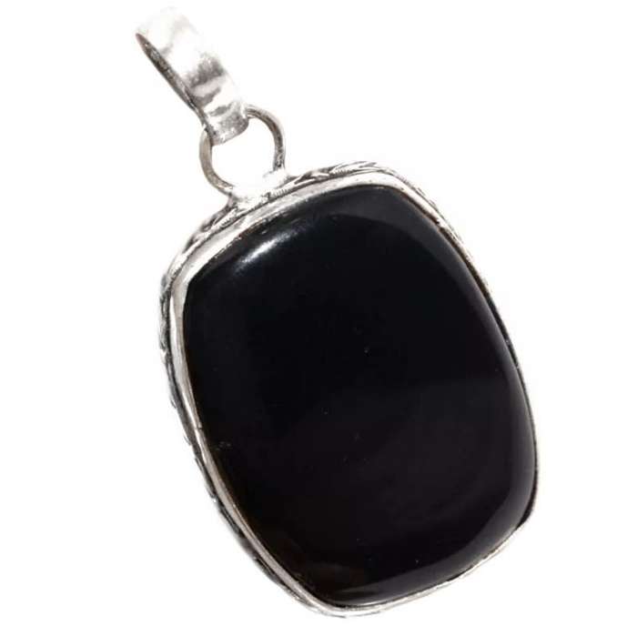 Handmade Black Onyx Rectangle set in 925 Sterling Silver Plated Pendant