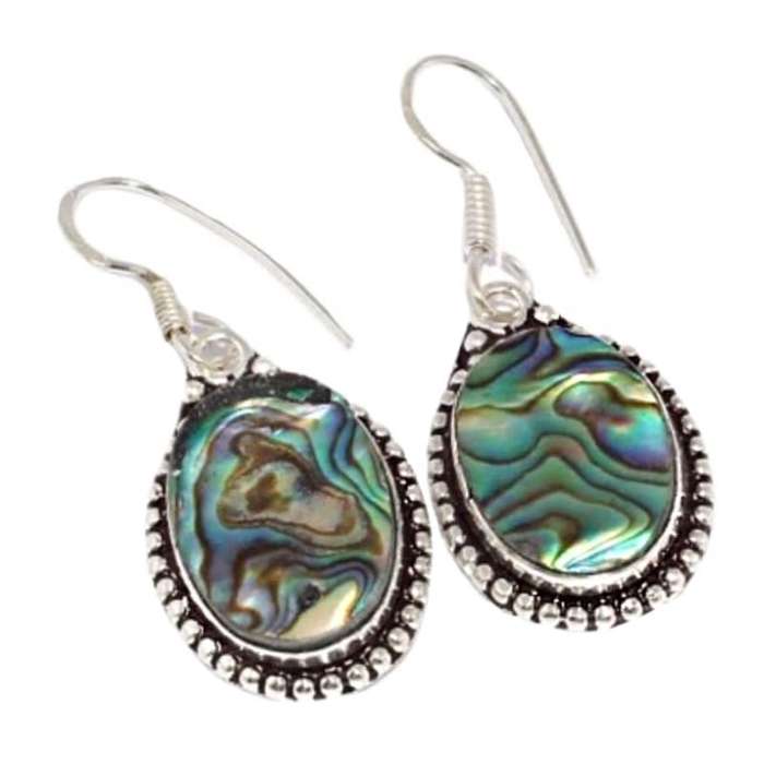 Natural New Zealand Abalone Shell set in 925  Sterling Silver Plated Handmade Antique Style Earrings