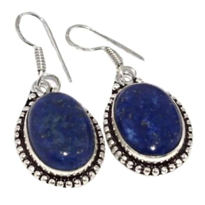 Natural Lapis Lazuli Oval Shape Antique Style set in 925 Sterling Silver Plated Handmade Earrings