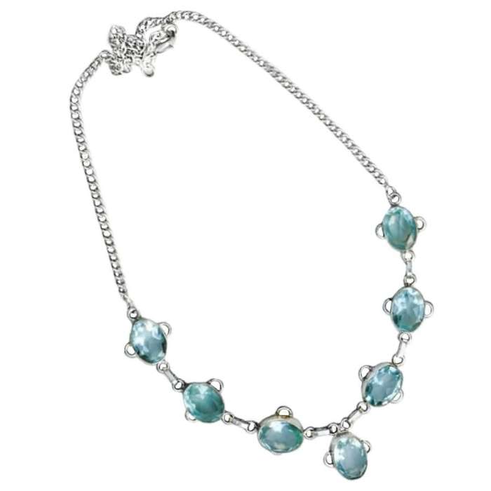 Sea Foam Green Amethyst Faceted Gemstone Ovals set in .925 Sterling Silver Plated Handmade Necklace