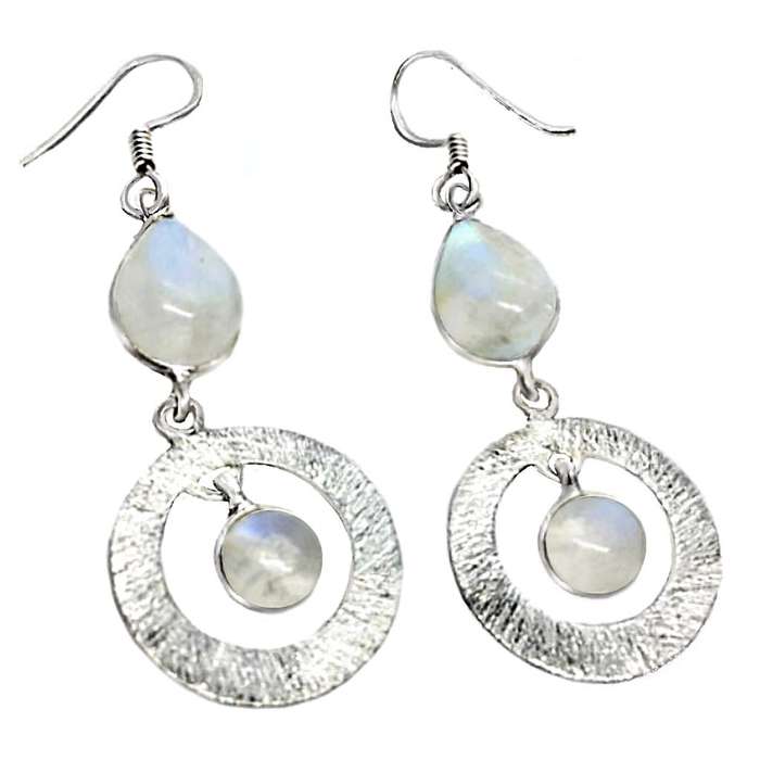 6.77 Ct Natural Rainbow Moonstone Mixed Shape Gemstones set in Solid .925 Sterling Silver Earrings