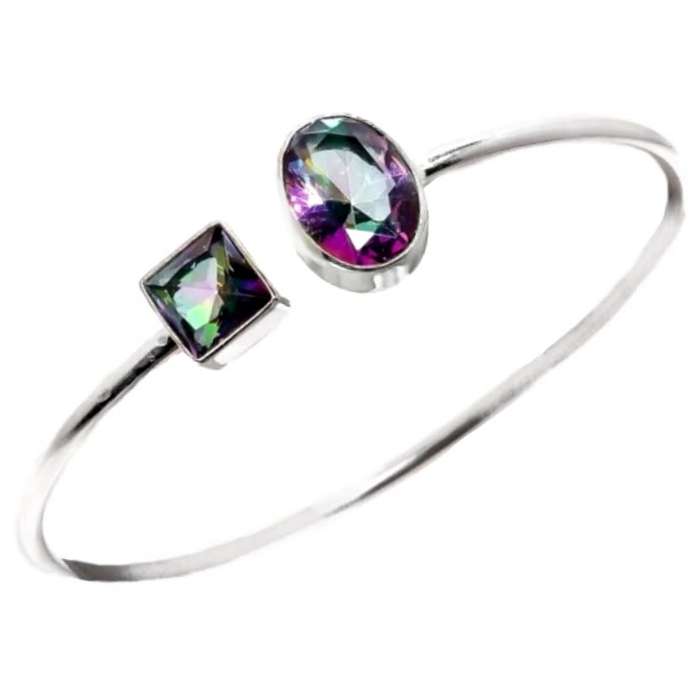 Modern Mystic Rainbow Topaz Gemstone set in 925 Sterling Silver Cuff Bangle