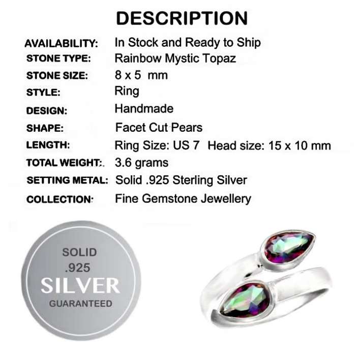 Natural Rainbow Mystic Topaz set in Solid .925 Sterling Silver Ring Size US 7 / O