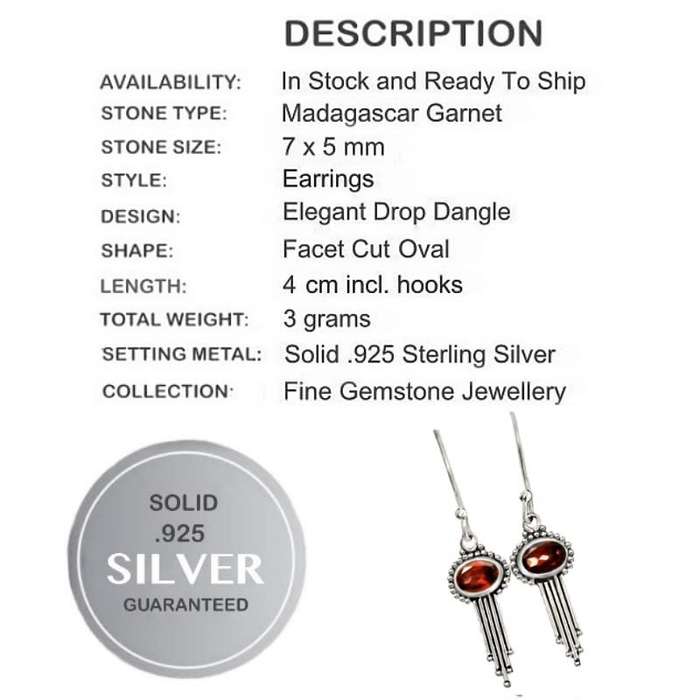 Natural Garnet Gemstone Ovals  set in Solid .925 Sterling Silver Dainty Earrings