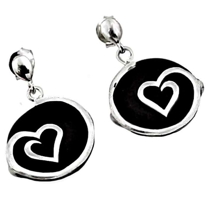Natural Black Onyx Gemstone set in Solid .925 Sterling Silver Stud Dainty Earrings