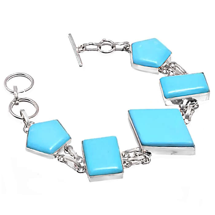 Turquoise Agate Mixed Shape Gemstones set in .925 Sterling Silver Plated Handmade Bracelet