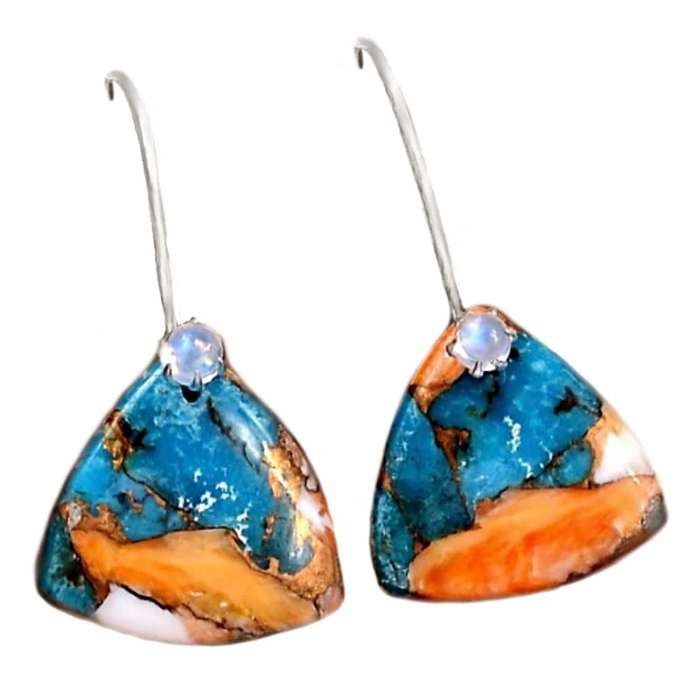 Natural Spiny Oyster Arizona Copper Turquoise Gemstone set in Solid .925 Sterling Silver Earrings