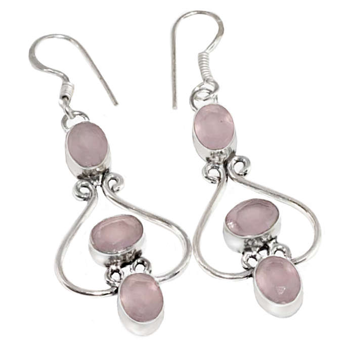 Pink Chalcedony Facet Cut Ovals set in .925 Sterling Silver Plated Handmade Earrings