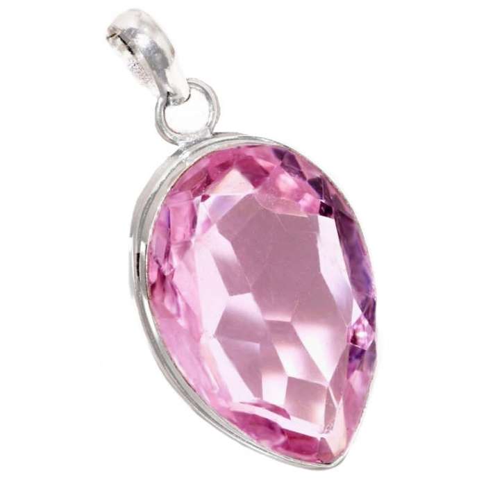 Pink Topaz Pear Shape set in .925 Sterling Silver Plated Handmade Elegant Pendant