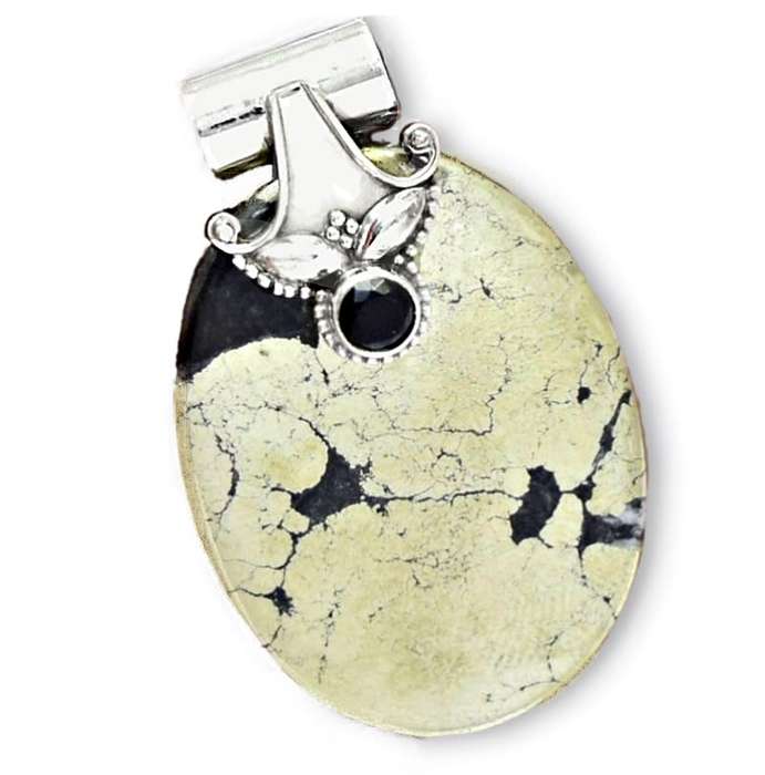 Natural Pyrite In Magnetite and Black Onyx  in Solid .925 Sterling Silver Pendant