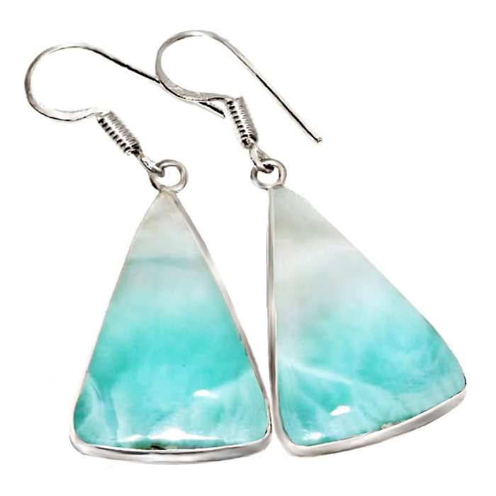 Handmade Natural Caribbean Larimar  Gemstone .925 Sterling Silver Earrings