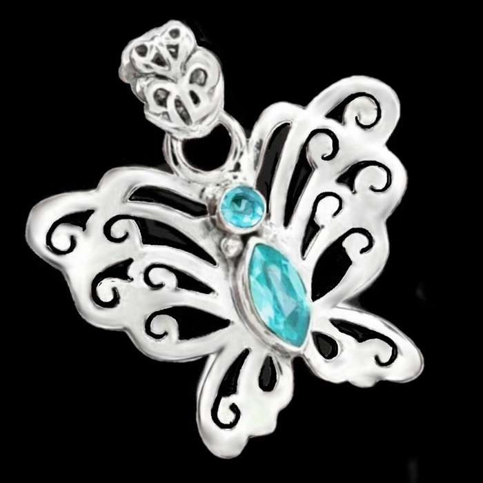 Dainty Natural Blue Topaz Solid 925 Sterling Silver Butterfly Pendant