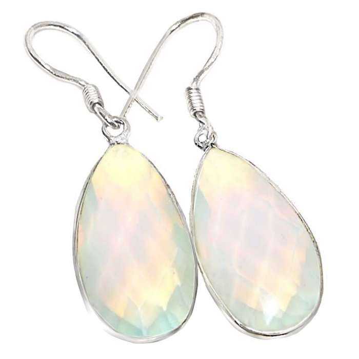 Fiery Opalite Pear Shape  Gemstone set in .925 Sterling Silver Plated Elegant Earrings